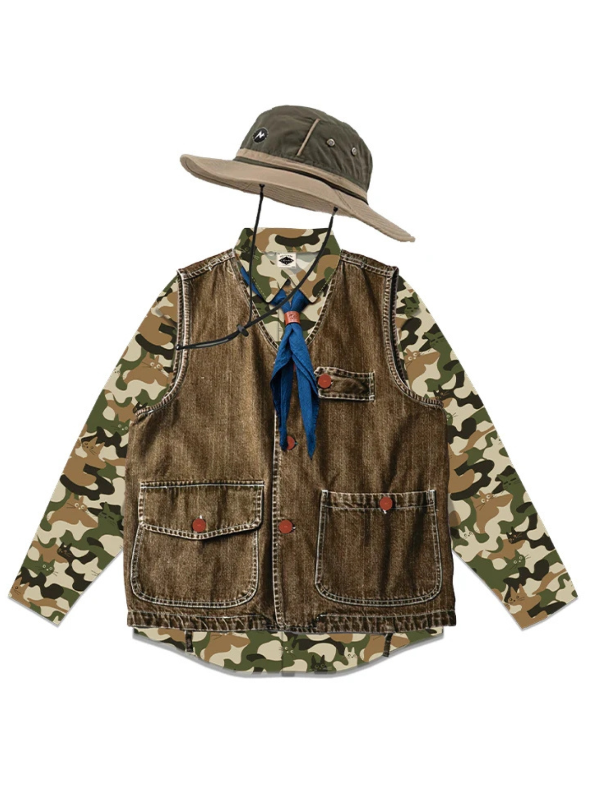 Cat Camouflage Pattern Cotton Work Shirt