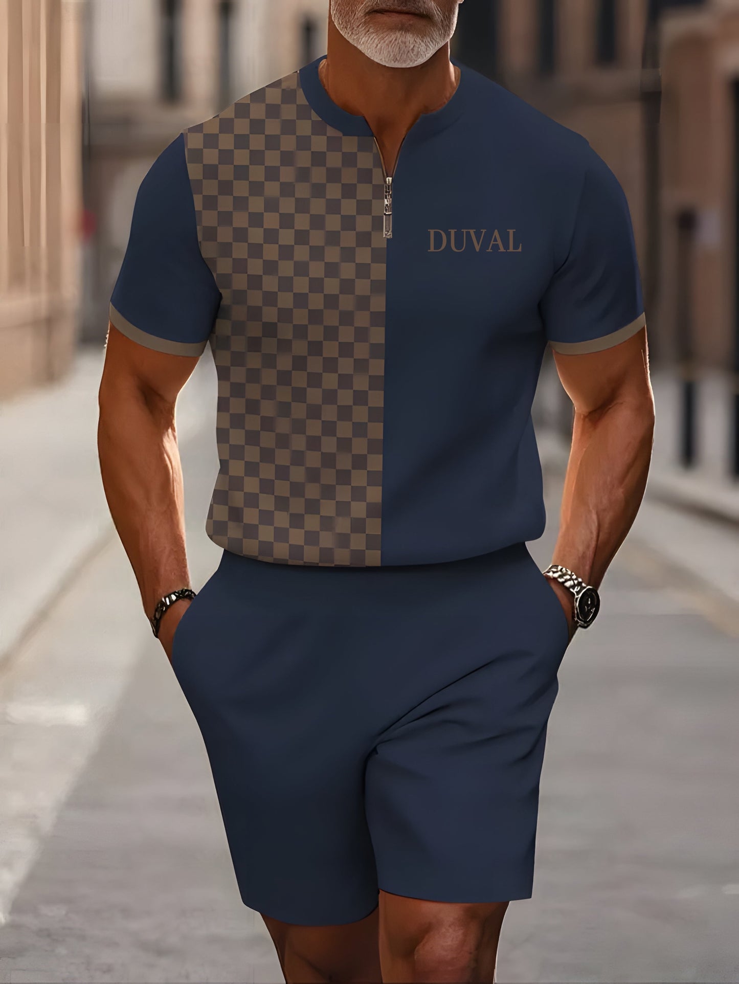 Short Sleeve Zipper Two-piece Set