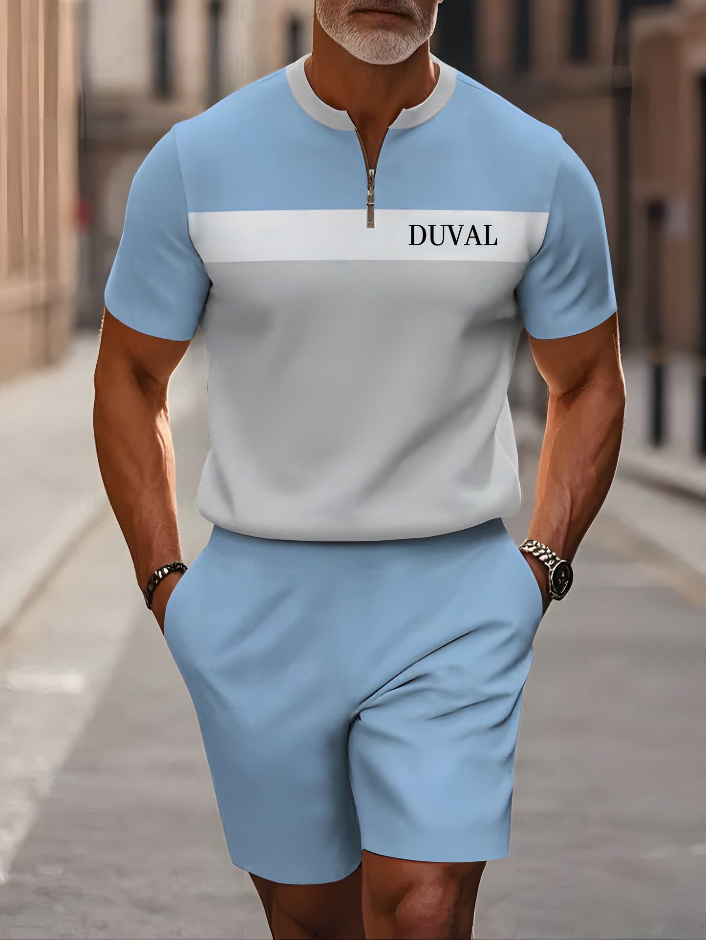 Short Sleeve Zipper Two-piece Set