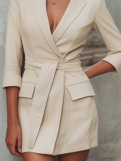 Tailored Blazer-Inspired Mini Dress With Belted Waist